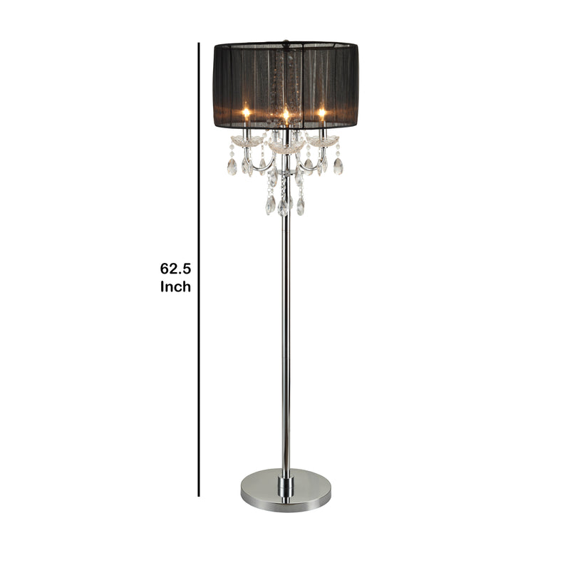 Round Fabric Wrapped Floor Lamp With Crystal Inlay Gray And Silver-zoom-