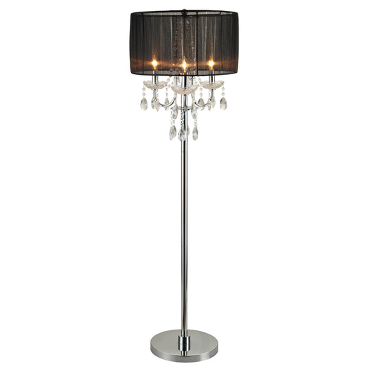 Round Fabric Wrapped Floor Lamp With Crystal Inlay Gray And Silver