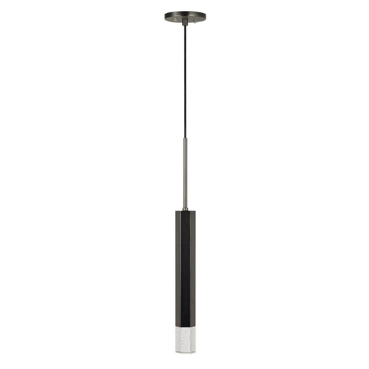 Hexagonal Metal Frame Single Led Light Pendant With Glass Diffuser Black