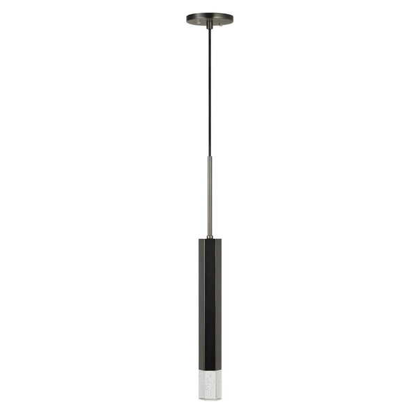 Hexagonal Metal Frame Single Led Light Pendant With Glass Diffuser Black