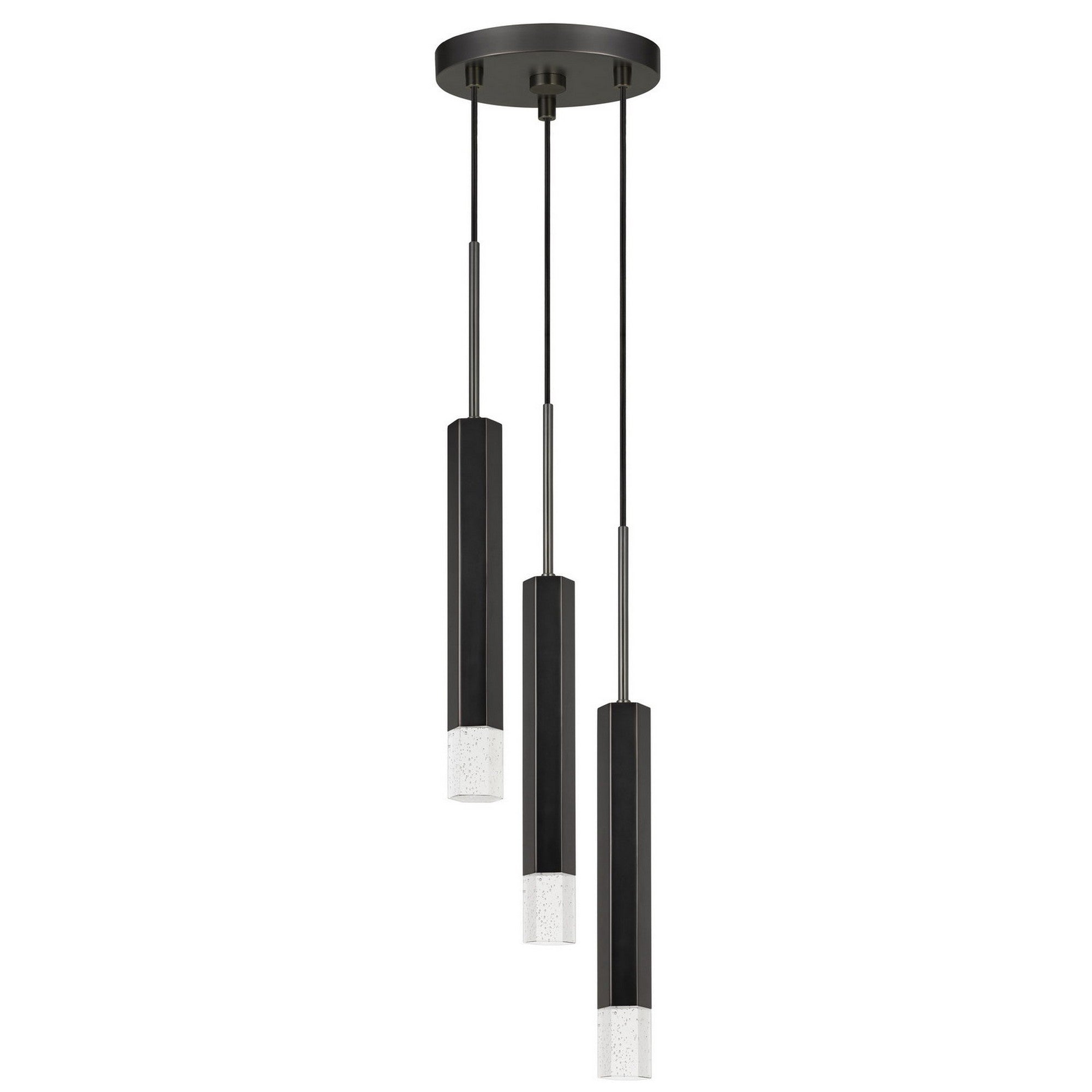 Hexagonal Metal Frame 3 Led Light Pendant With Glass Diffuser Black