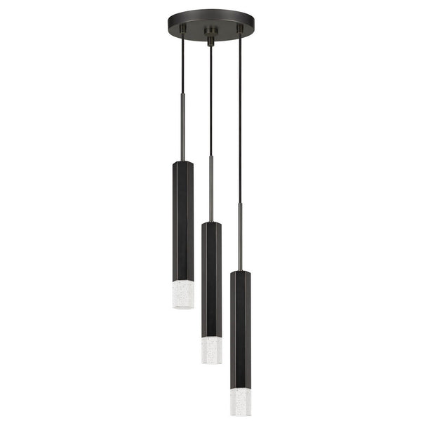 Hexagonal Metal Frame 3 Led Light Pendant With Glass Diffuser Black
