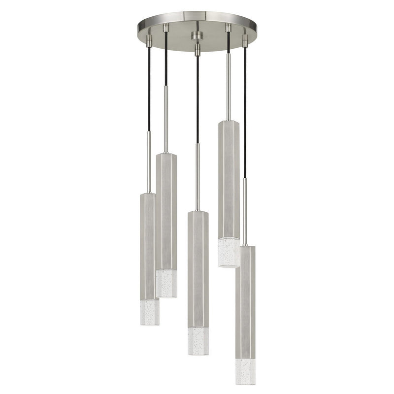 Hexagonal Metal Frame 5 Led Light Pendant With Glass Diffuser Gray-zoom-
