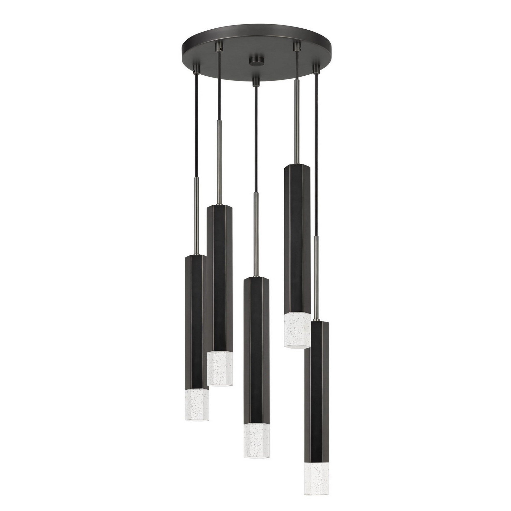 Hexagonal Metal Frame 5 Led Light Pendant With Glass Diffuser Black