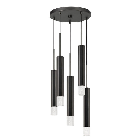 Hexagonal Metal Frame 5 Led Light Pendant With Glass Diffuser Black
