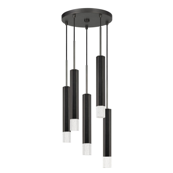 Hexagonal Metal Frame 5 Led Light Pendant With Glass Diffuser Black
