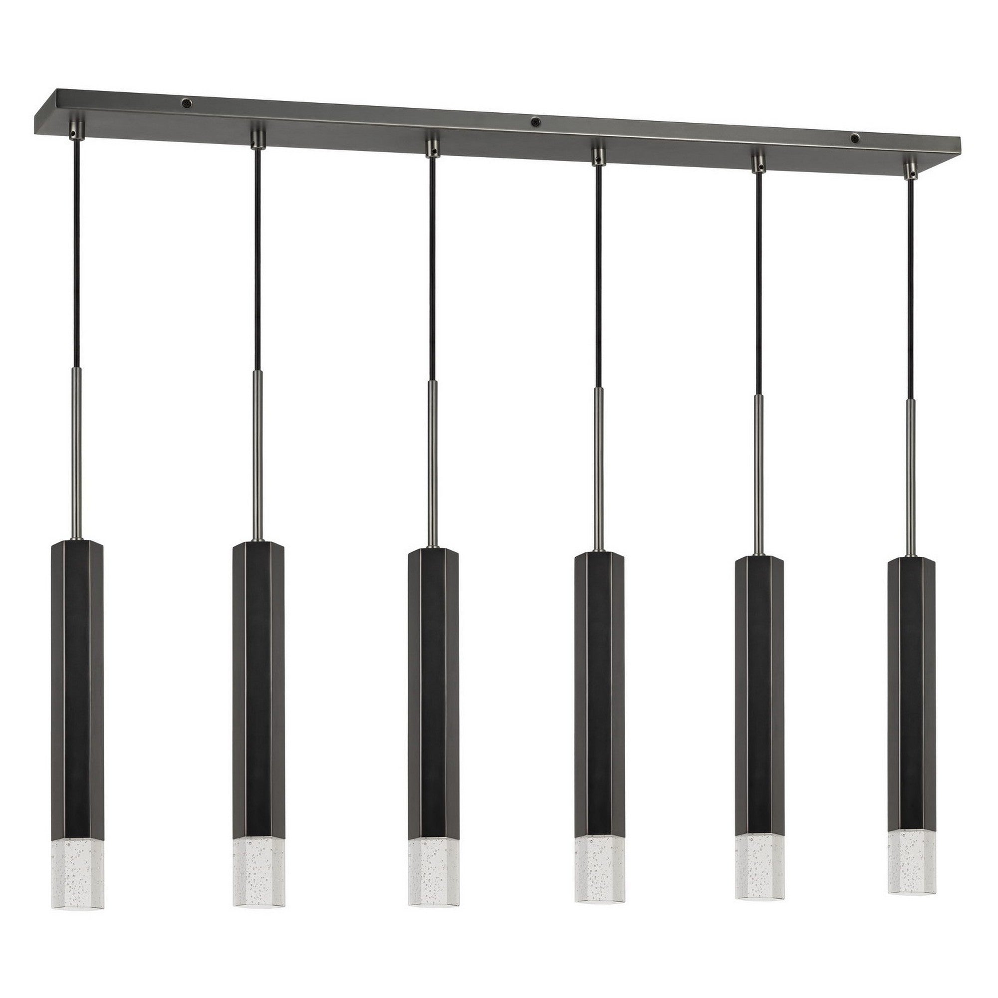 Hexagonal Metal Frame 6 Led Light Pendant With Glass Diffuser Black