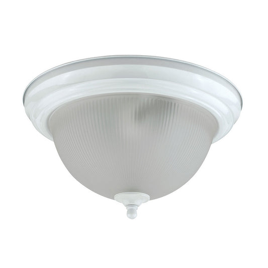 Metal Ceiling Lamp with Dome Shaped Shade and Finial Top Clear and White