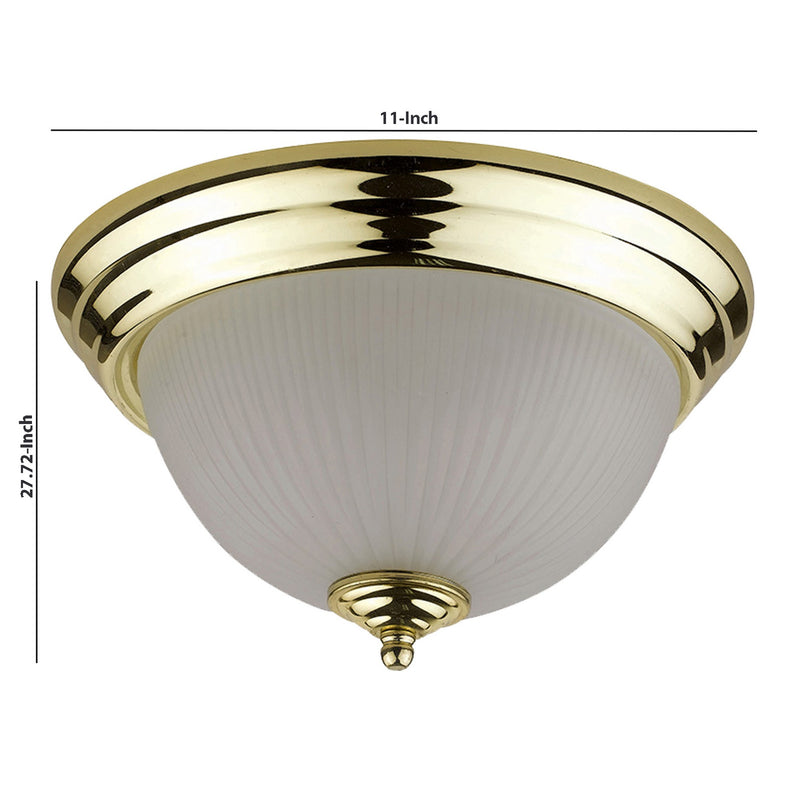 Metal Ceiling Lamp with Dome Shaped Shade and Finial Top Clear and Gold-zoom-
