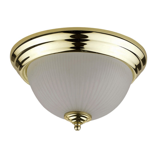 Metal Ceiling Lamp with Dome Shaped Shade and Finial Top Clear and Gold