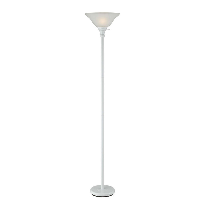 3 Way Torchiere Floor Lamp With Frosted Glass Shade And Stable Base White-zoom-