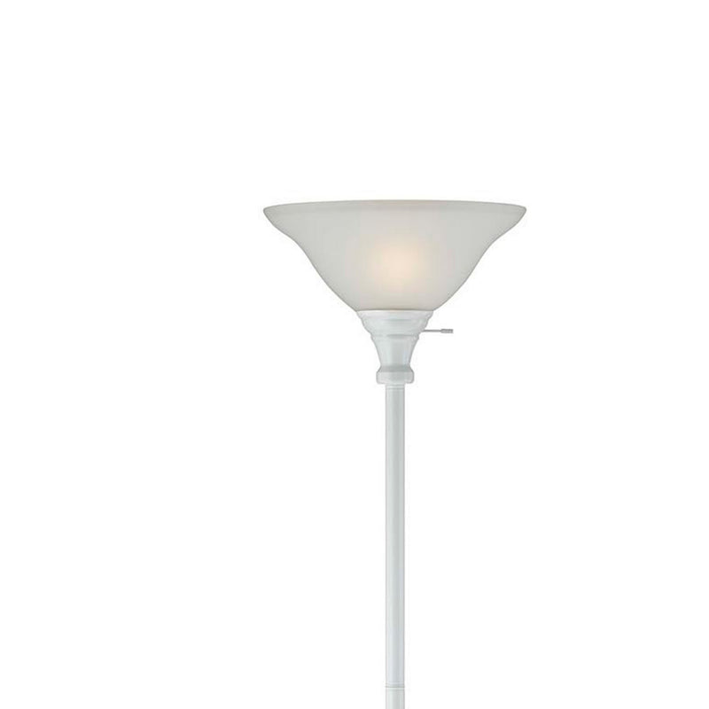 3 Way Torchiere Floor Lamp With Frosted Glass Shade And Stable Base White-zoom-