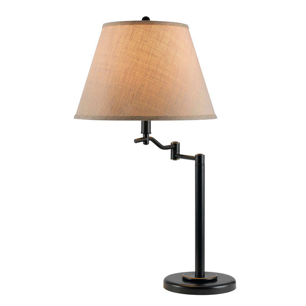 3 Way Metal Body Table Lamp with Swing Arm and Conical Fabric Shade Black