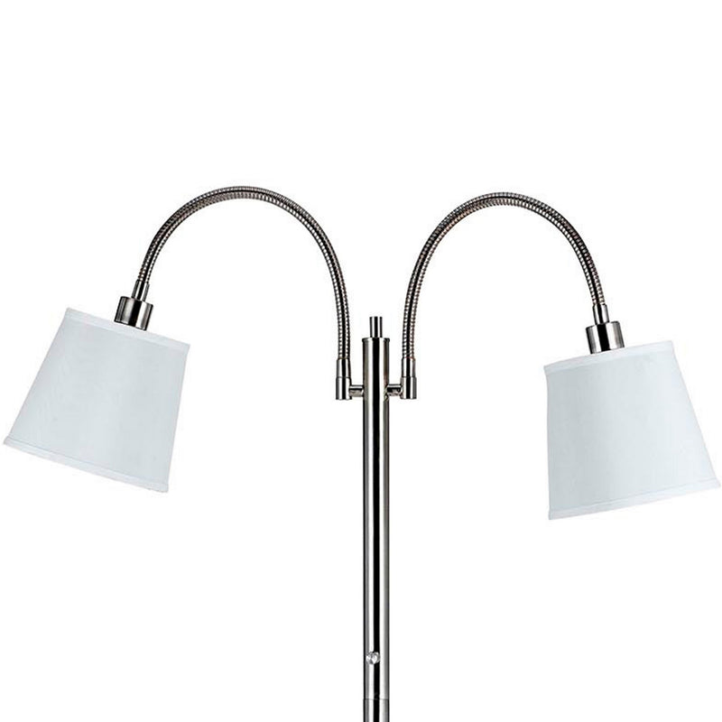 80 Watt Metal Floor Lamp With Dual Gooseneck And Uno Style Shades Silver-zoom-