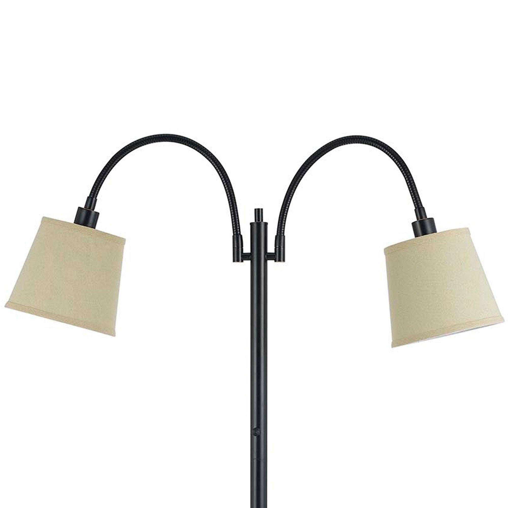 80 Watt Metal Floor Lamp With Dual Gooseneck And Uno Style Shades Black-zoom-2