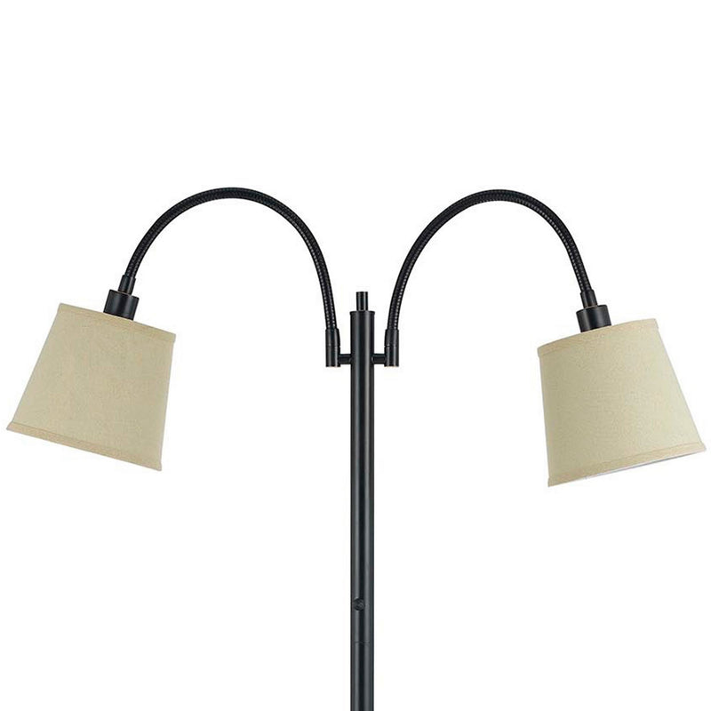 80 Watt Metal Floor Lamp With Dual Gooseneck And Uno Style Shades Black-zoom-