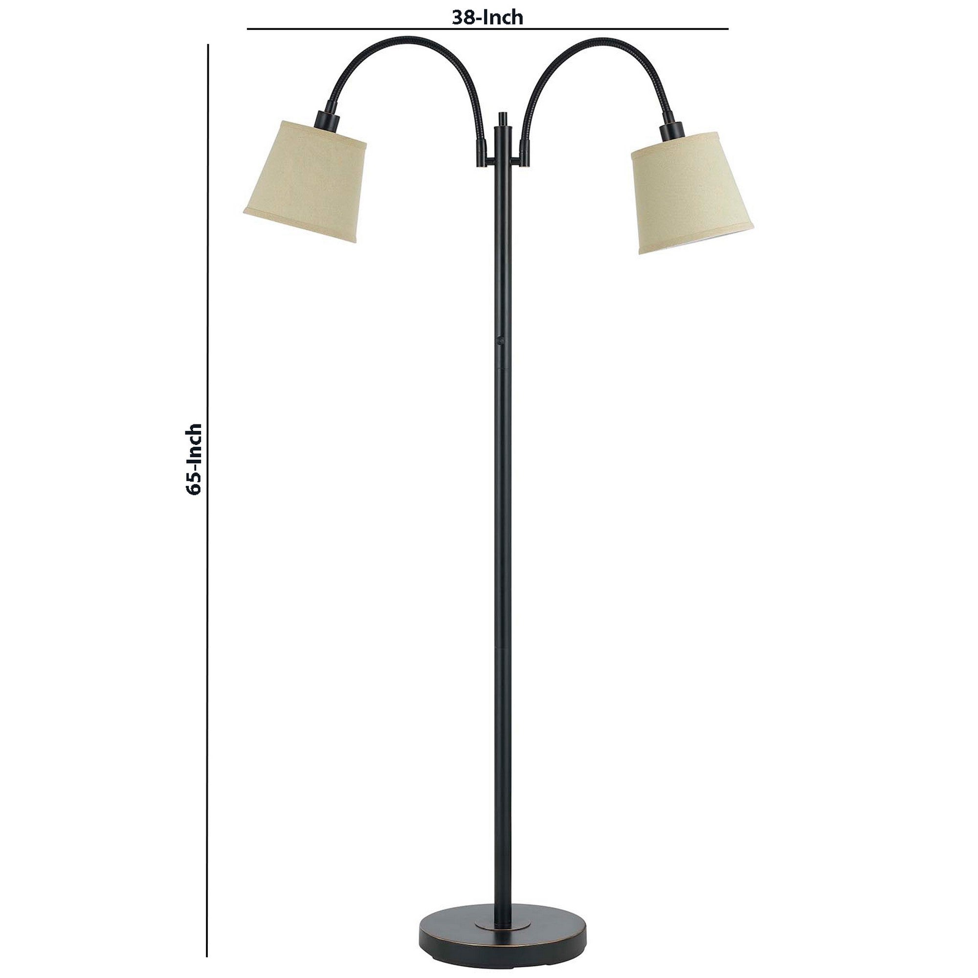 80 Watt Metal Floor Lamp With Dual Gooseneck And Uno Style Shades Black-zoom-5