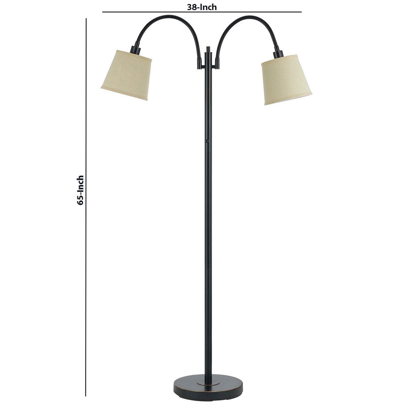 80 Watt Metal Floor Lamp With Dual Gooseneck And Uno Style Shades Black-zoom-
