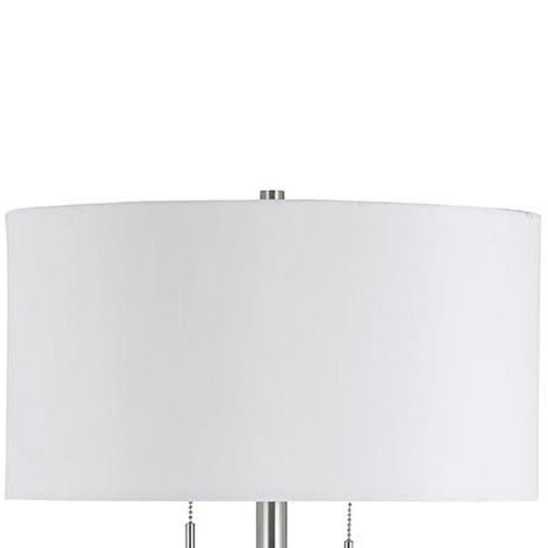 Metal Body Floor Lamp With Fabric Drum Shade And Pull Chain Switch Silver-zoom-