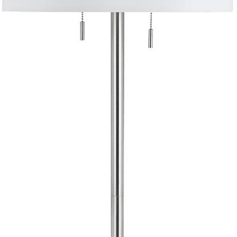 Metal Body Floor Lamp With Fabric Drum Shade And Pull Chain Switch Silver-zoom-