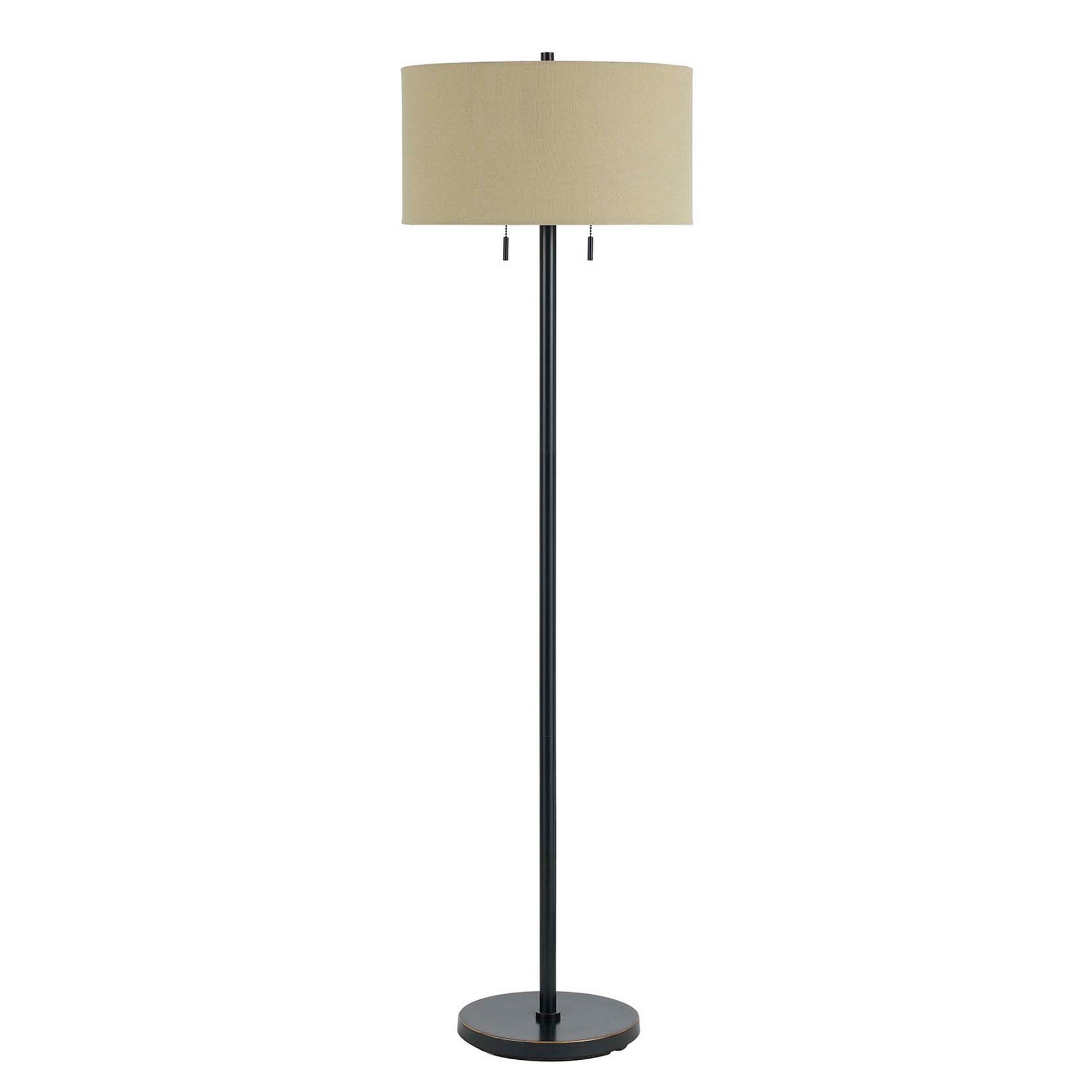 Metal Body Floor Lamp With Fabric Drum Shade And Pull Chain Switch Black-zoom-1