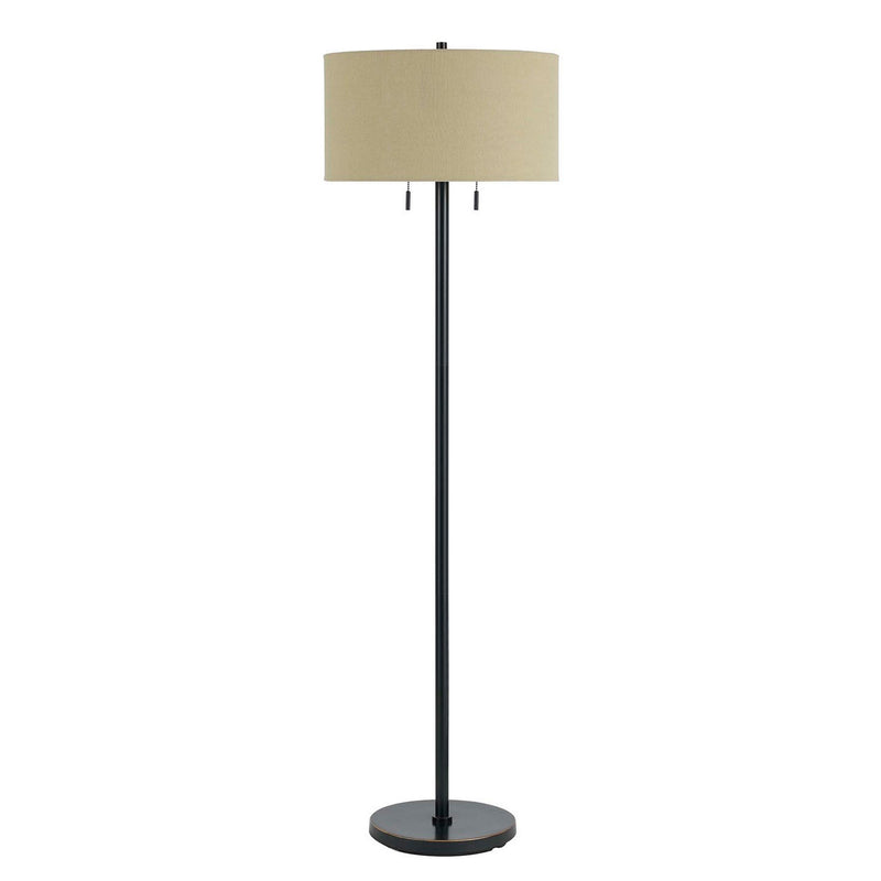 Metal Body Floor Lamp With Fabric Drum Shade And Pull Chain Switch Black-zoom-