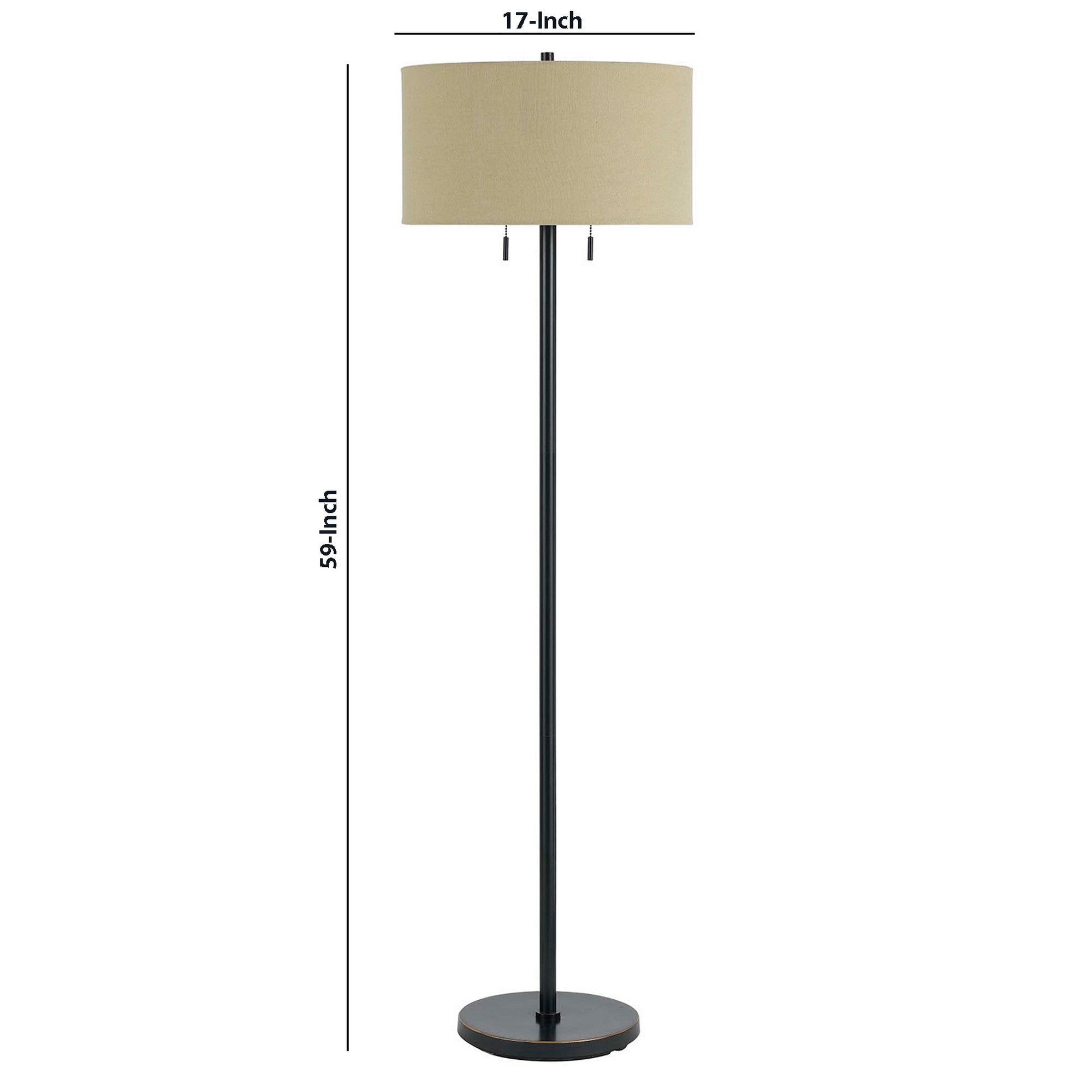 Metal Body Floor Lamp With Fabric Drum Shade And Pull Chain Switch Black-zoom-5