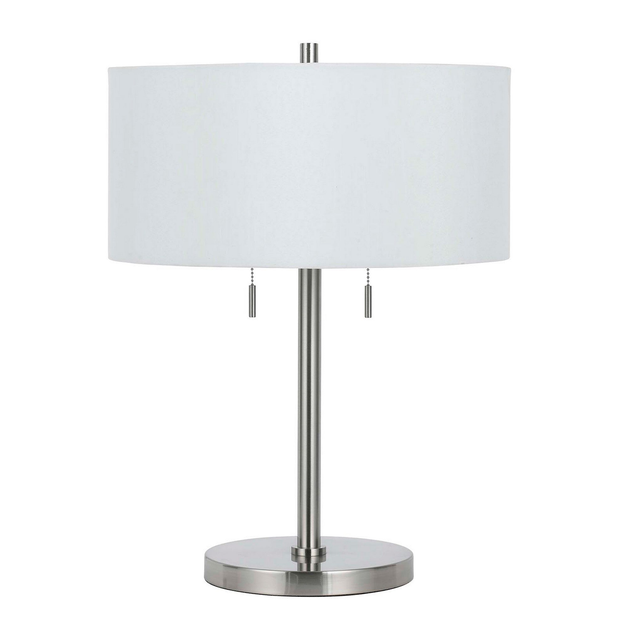 Metal Body Table Lamp with Fabric Drum Shade and Pull Chain Switch Silver-zoom-1
