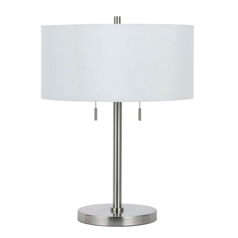 Metal Body Table Lamp with Fabric Drum Shade and Pull Chain Switch Silver-zoom-