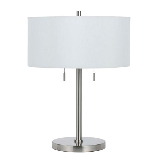 Metal Body Table Lamp with Fabric Drum Shade and Pull Chain Switch Silver