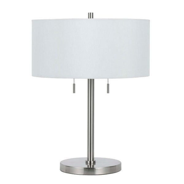 Metal Body Table Lamp with Fabric Drum Shade and Pull Chain Switch Silver