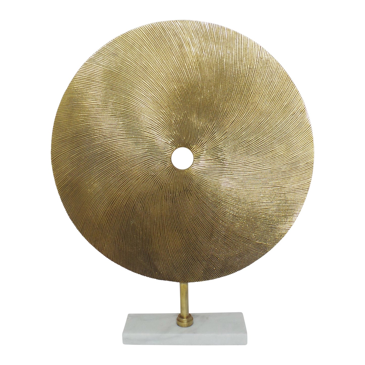 Metal Swirl Disk Accent Decor With Marble Base Gold
