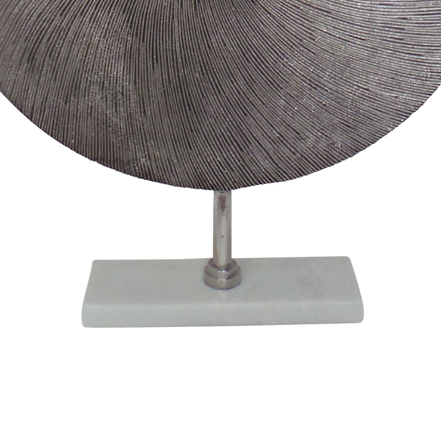 Metal Swirl Disk Accent Decor With Marble Base Silver