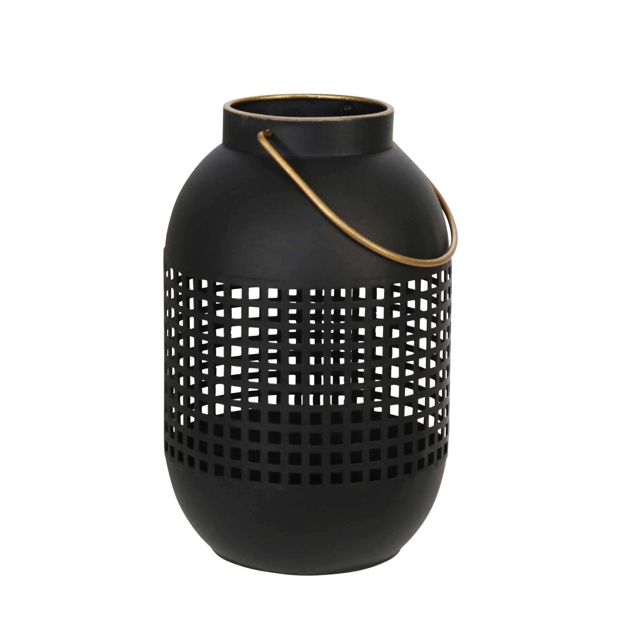 11 Inches Metal Lantern Modern Cage Design Handle Black And Gold-zoom-1