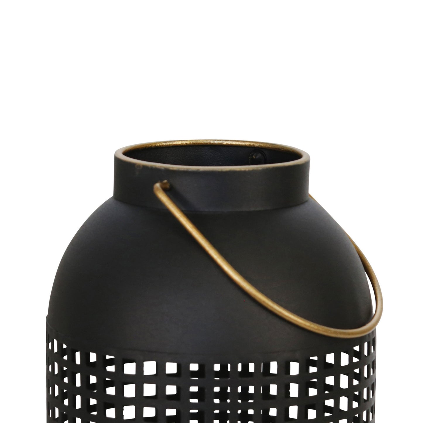 11 Inches Metal Lantern Modern Cage Design Handle Black And Gold