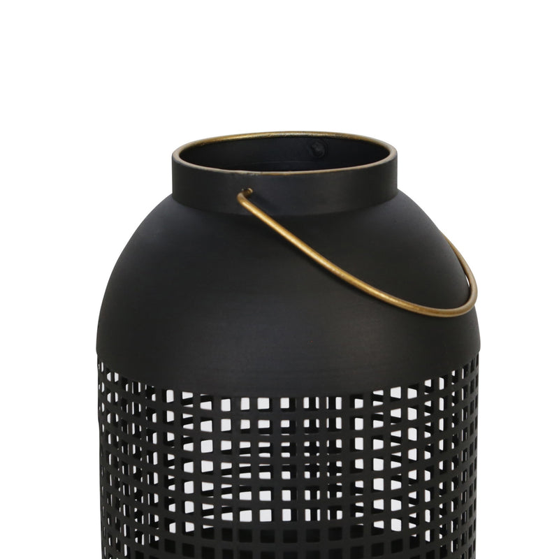 13 Inches Caged Metal Frame Lantern With Handle Black And Gold-zoom-