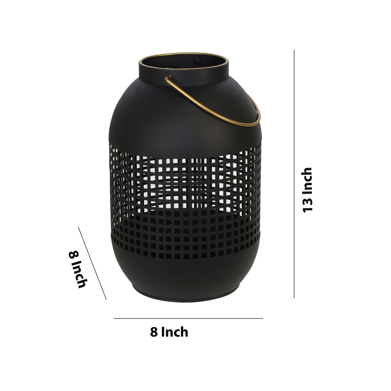 13 Inches Caged Metal Frame Lantern With Handle Black And Gold-zoom-