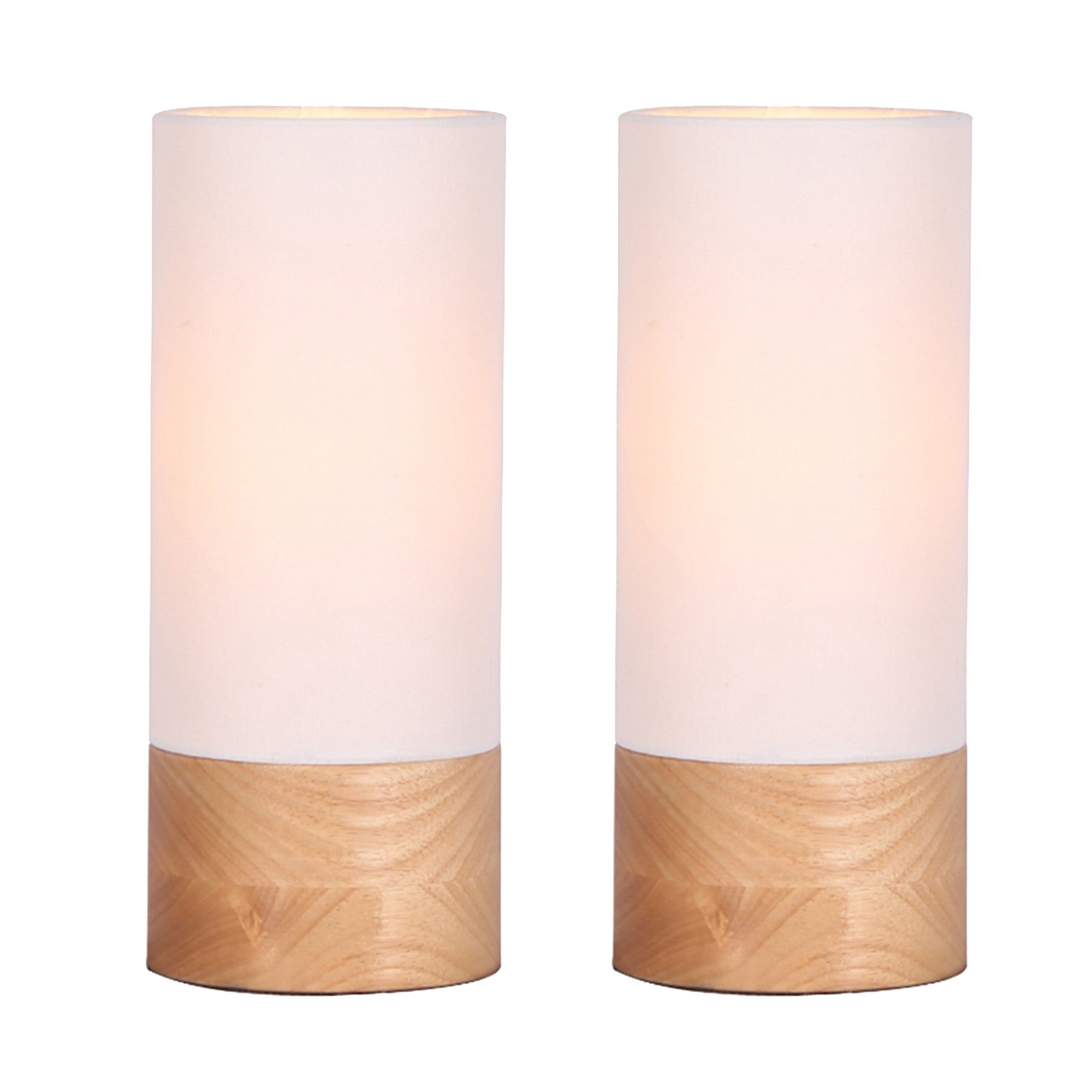 Cylindrical Wooden Cannister Table Lamp Set of 2 White and Brown-zoom-1