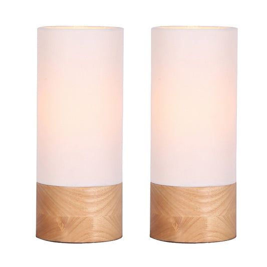 Cylindrical Wooden Cannister Table Lamp Set of 2 White and Brown