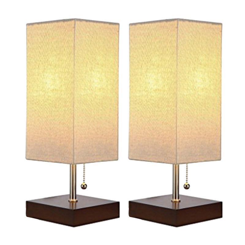 14 Inches Wooden Frame Table Lamp with Chain Pull Switch Set of 2 Brown-zoom-