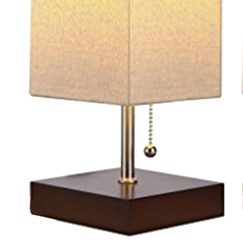 14 Inches Wooden Frame Table Lamp with Chain Pull Switch Set of 2 Brown-zoom-