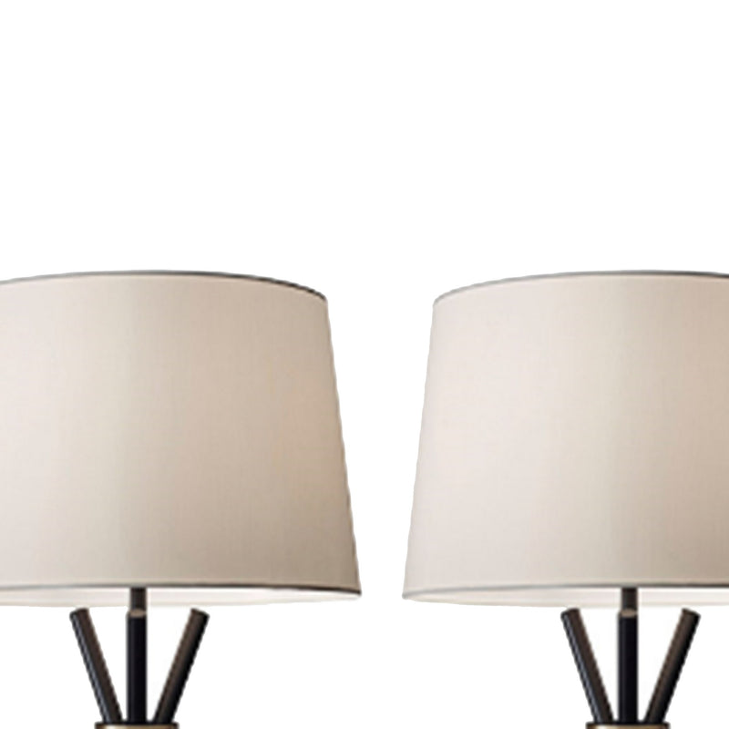 Metal Table Lamp with Tripod Base Set of 2 Off White and Black-zoom-