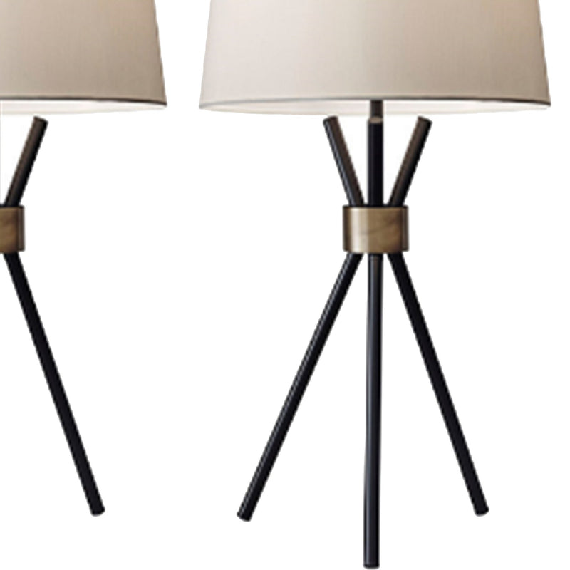 Metal Table Lamp with Tripod Base Set of 2 Off White and Black-zoom-