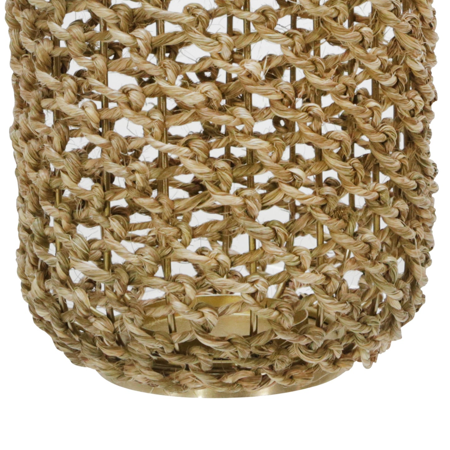 Cylindrical Rattan Lantern With Metal Frame And Handle small brown And Gold