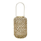 Cylindrical Rattan Lantern With Metal Frame And Handle large brown And Gold