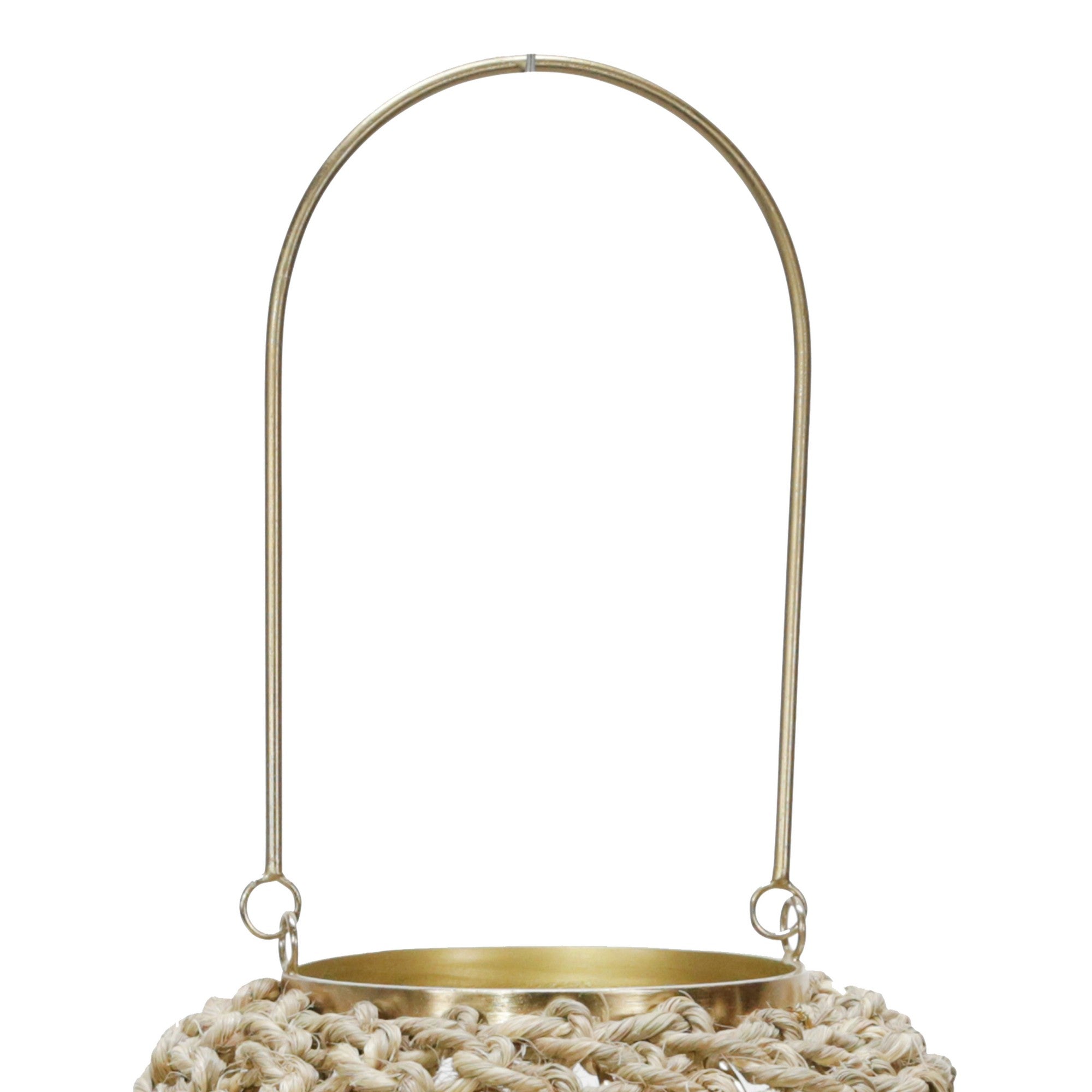 Cylindrical Rattan Lantern With Metal Frame And Handle large brown And Gold-zoom-2