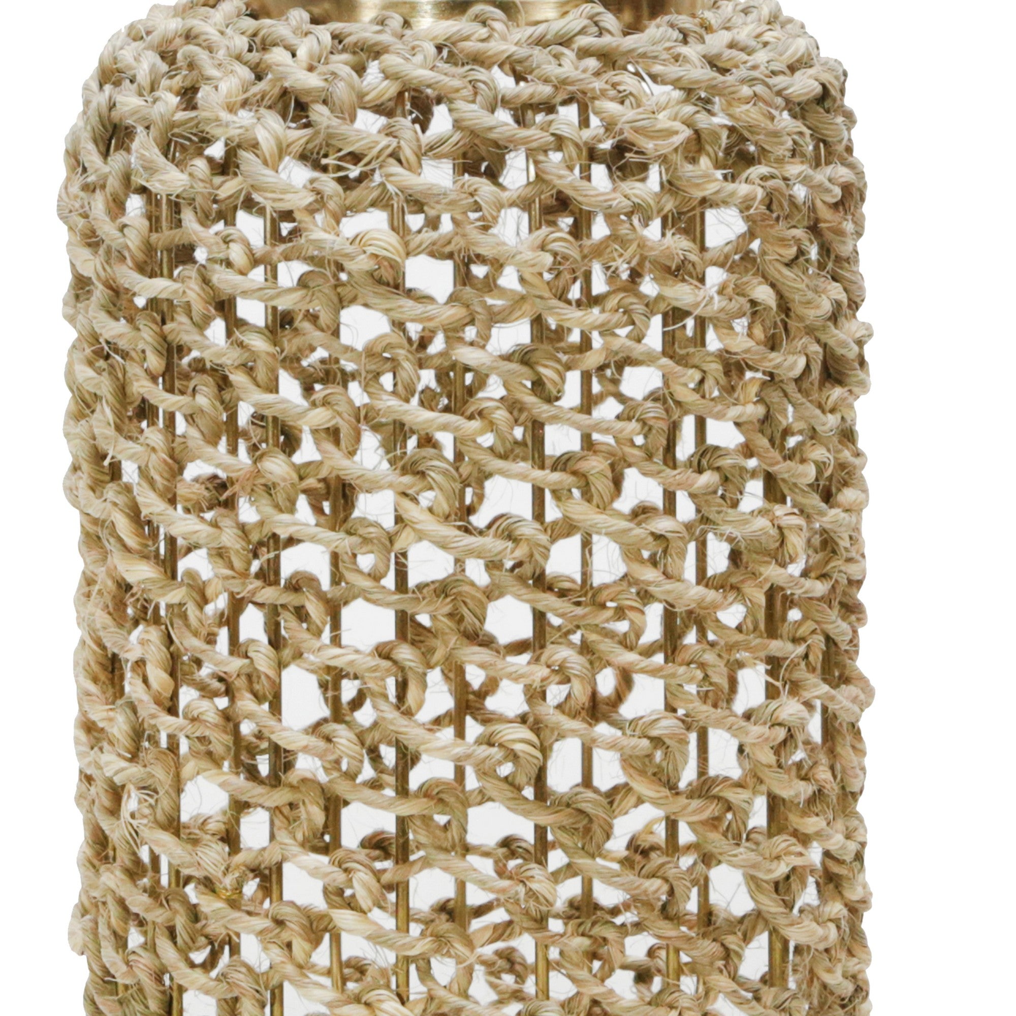 Cylindrical Rattan Lantern With Metal Frame And Handle large brown And Gold-zoom-3