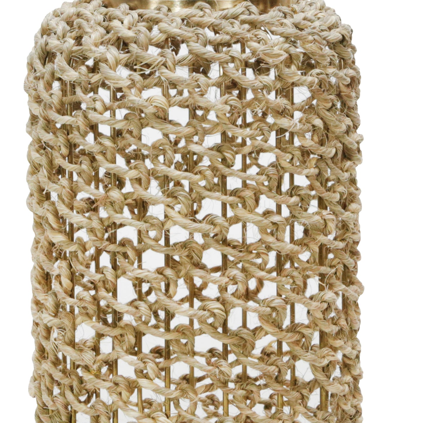 Cylindrical Rattan Lantern With Metal Frame And Handle large brown And Gold