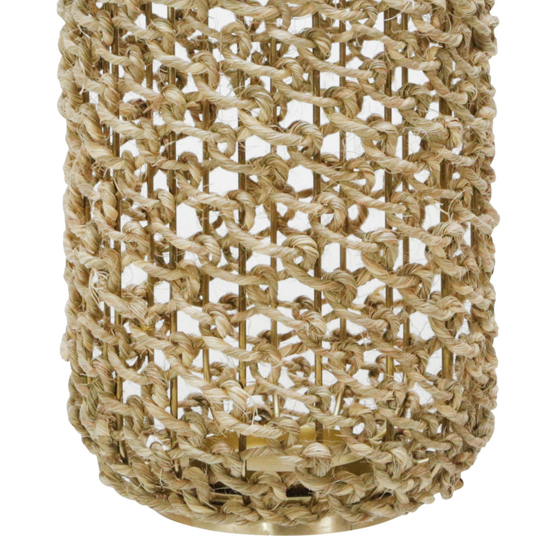 Cylindrical Rattan Lantern With Metal Frame And Handle large brown And Gold-zoom-