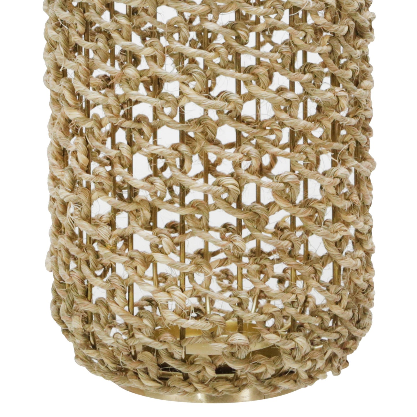 Cylindrical Rattan Lantern With Metal Frame And Handle large brown And Gold